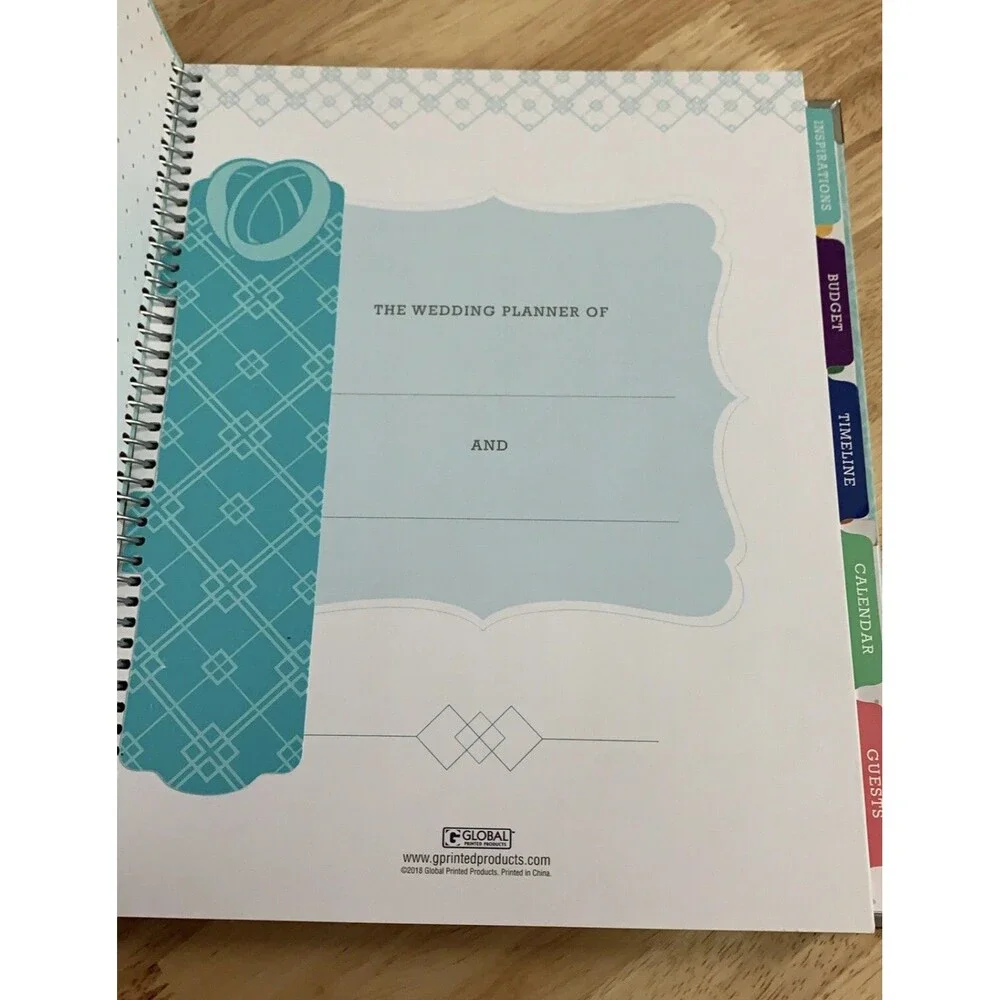 WEDDING PLANNER Hardcover Organizer Bookmark Blue 9x11 GLOBAL PRINTED PRODUCTS
